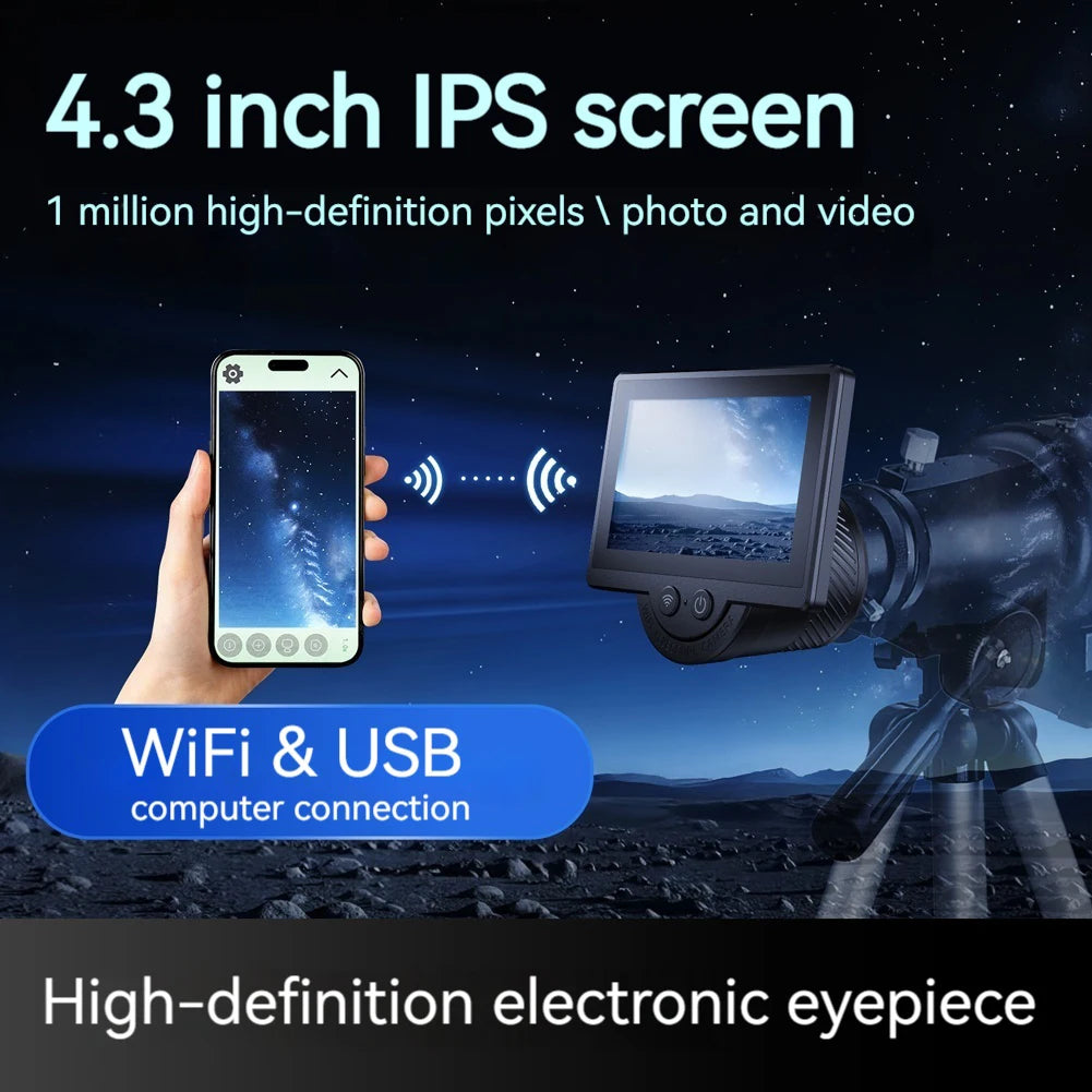 WiFi Electronic Eyepiece 1080P Telescope Camera Eyepiece with 4.3 Inch IPS Screen Digital Eyepiece for Astronomical Telescope